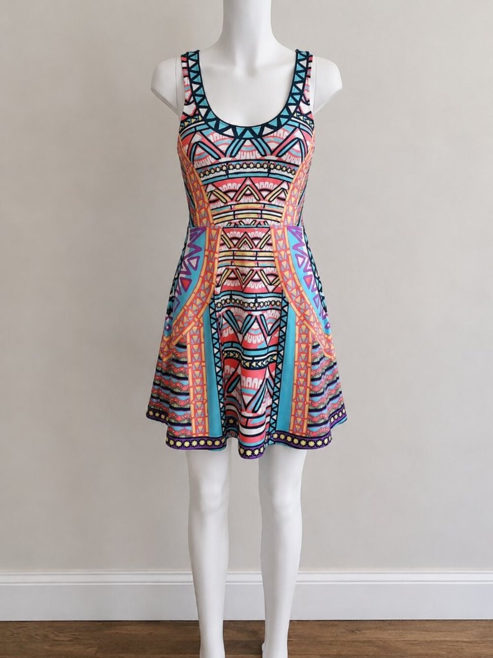 Flying Tomato Geometric Boho Skater Mini Dress Size Small